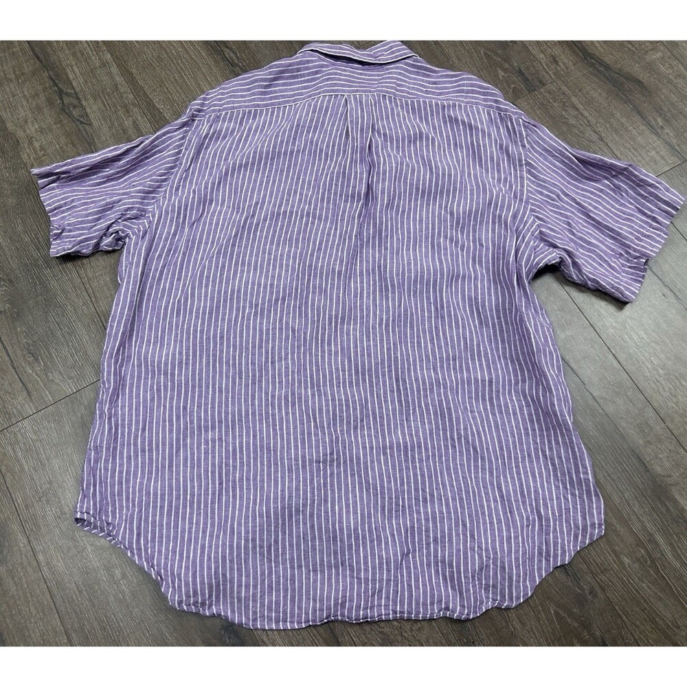 Ralph Lauren Shirt Mens 2XL Linen Purple White Pinstripe Short Sleeve Summer - Picture 5 of 7